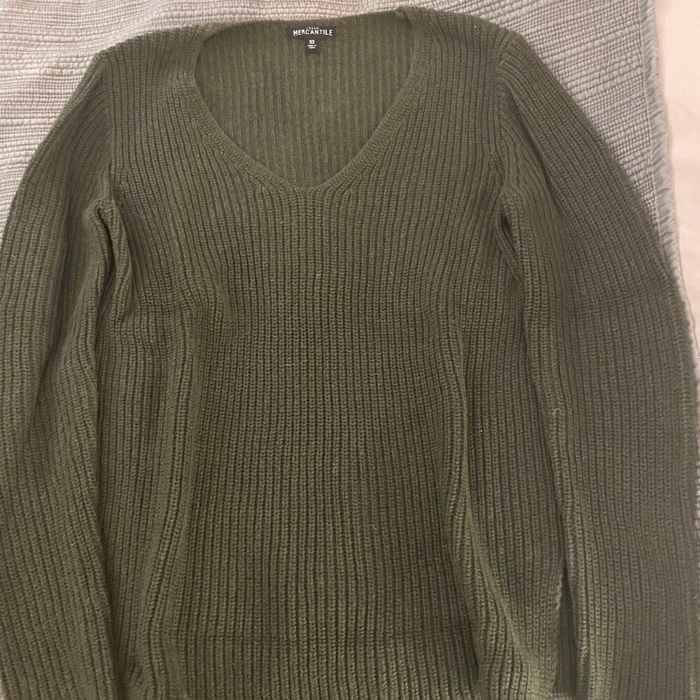 Boxy Green JCrew V-Neck Sweater